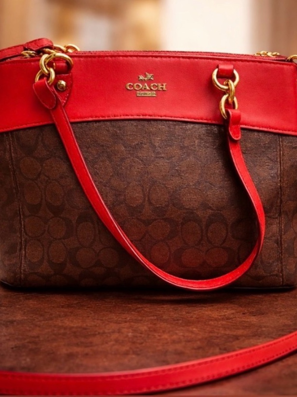 Coach Brooke Carryall in Signature canvas Brown and Red